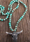 Boho Necklace, RH Antique Horn Crystal Lava Stone